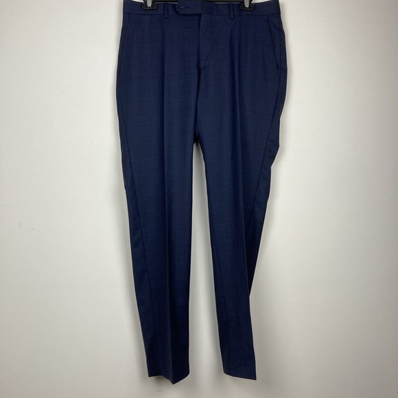 Bar III Mens Slim fit Dress Pants 34W 30L Navy Blue Plaid Stretch F03408 - Picture 4 of 6